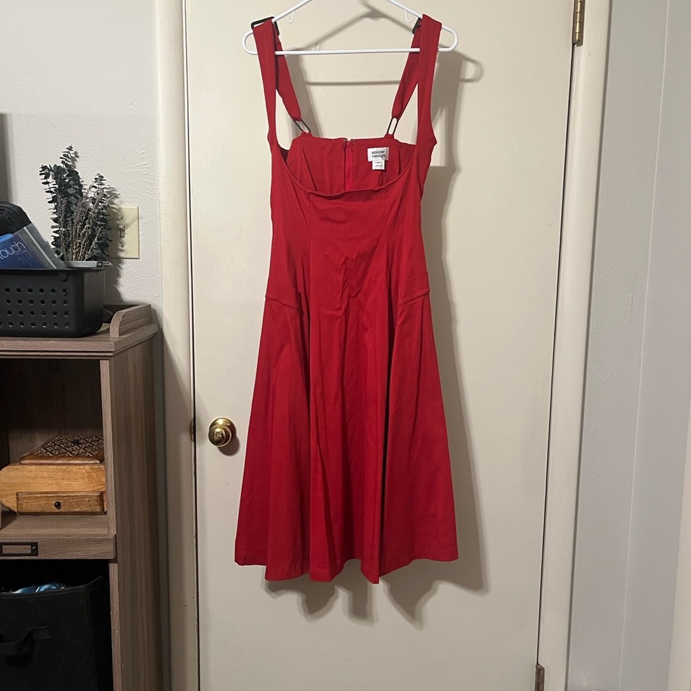 Unique Vintage Pinafore Red Dress